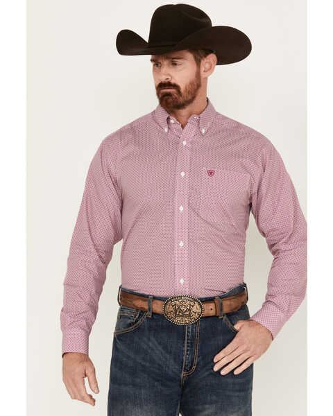 Ariat Men's Vince Geo Print Long Sleeve Button-Down Western Shirt, Magenta, hi-res