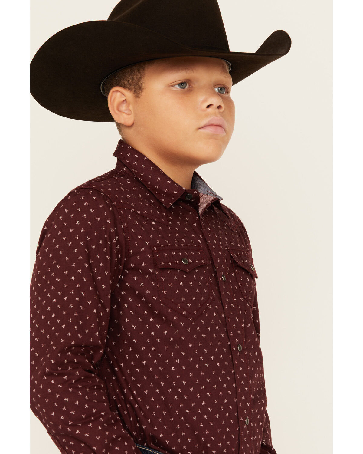 Image #2 - Cody James Boys' Williams Geo Print Long Sleeve Snap Western Shirt, Burgundy, hi-res