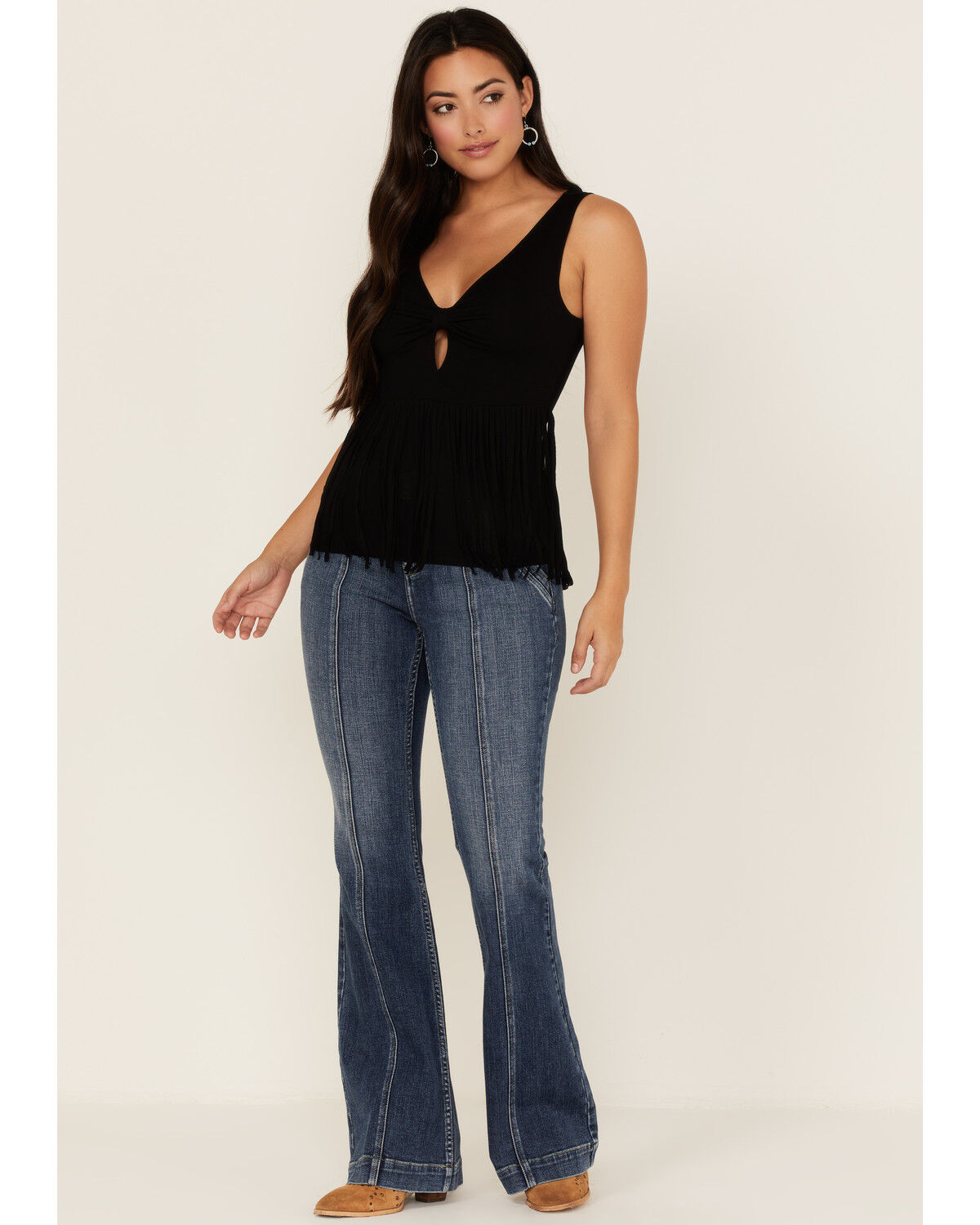 Image #2 - Idyllwind Women's Bluebell Twist & Fringe Top, Black, hi-res
