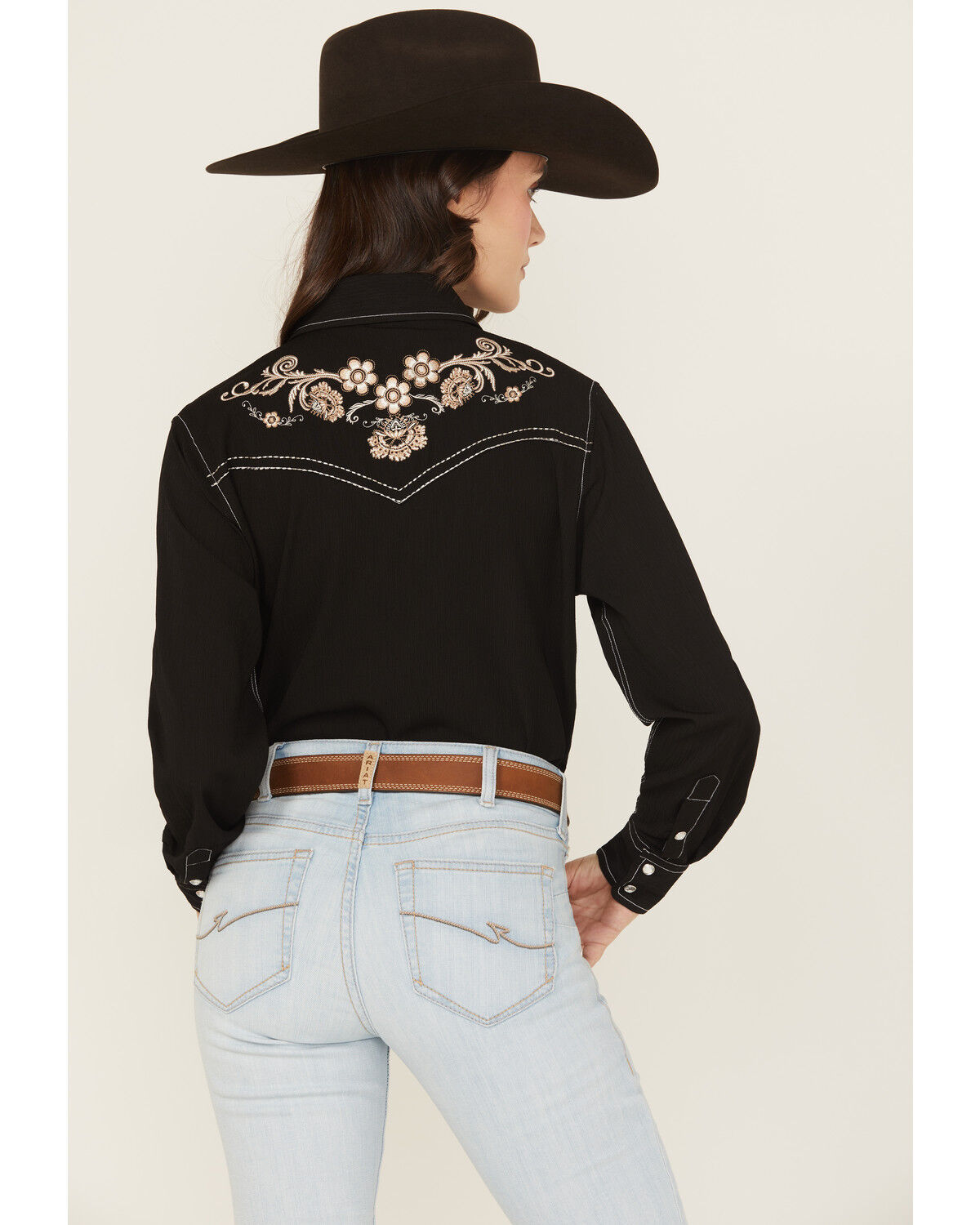 Image #4 - Cowgirl Hardware Women's Floral Embroidered Long Sleeve Snap Western Shirt, Black, hi-res