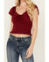 Image #2 - Idyllwind Women's Pointe Flutter Sleeve Smocked Top, Dark Red, hi-res