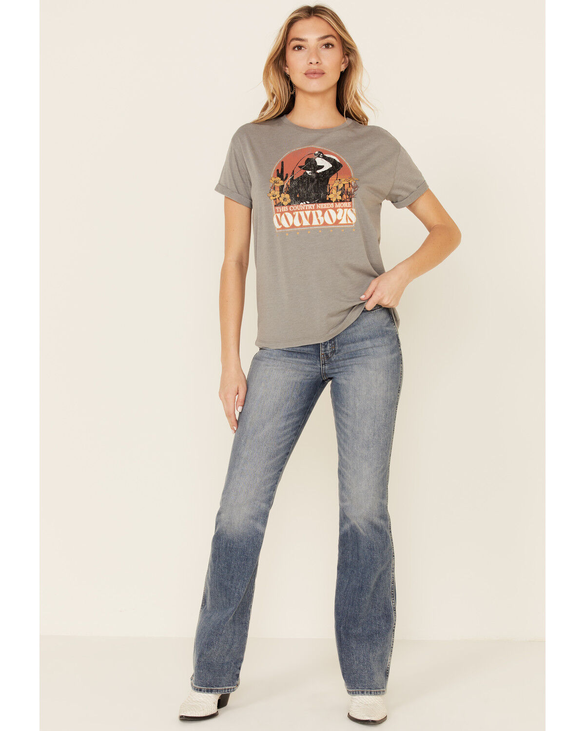 Image #2 - White Crow Women's This Country Needs More Cowboys Graphic Short Sleeve Tee, Charcoal, hi-res