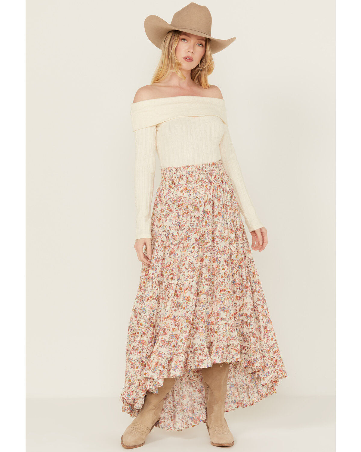 Image #1 - Wild Moss Women's Floral Print Skirt, Ivory, hi-res