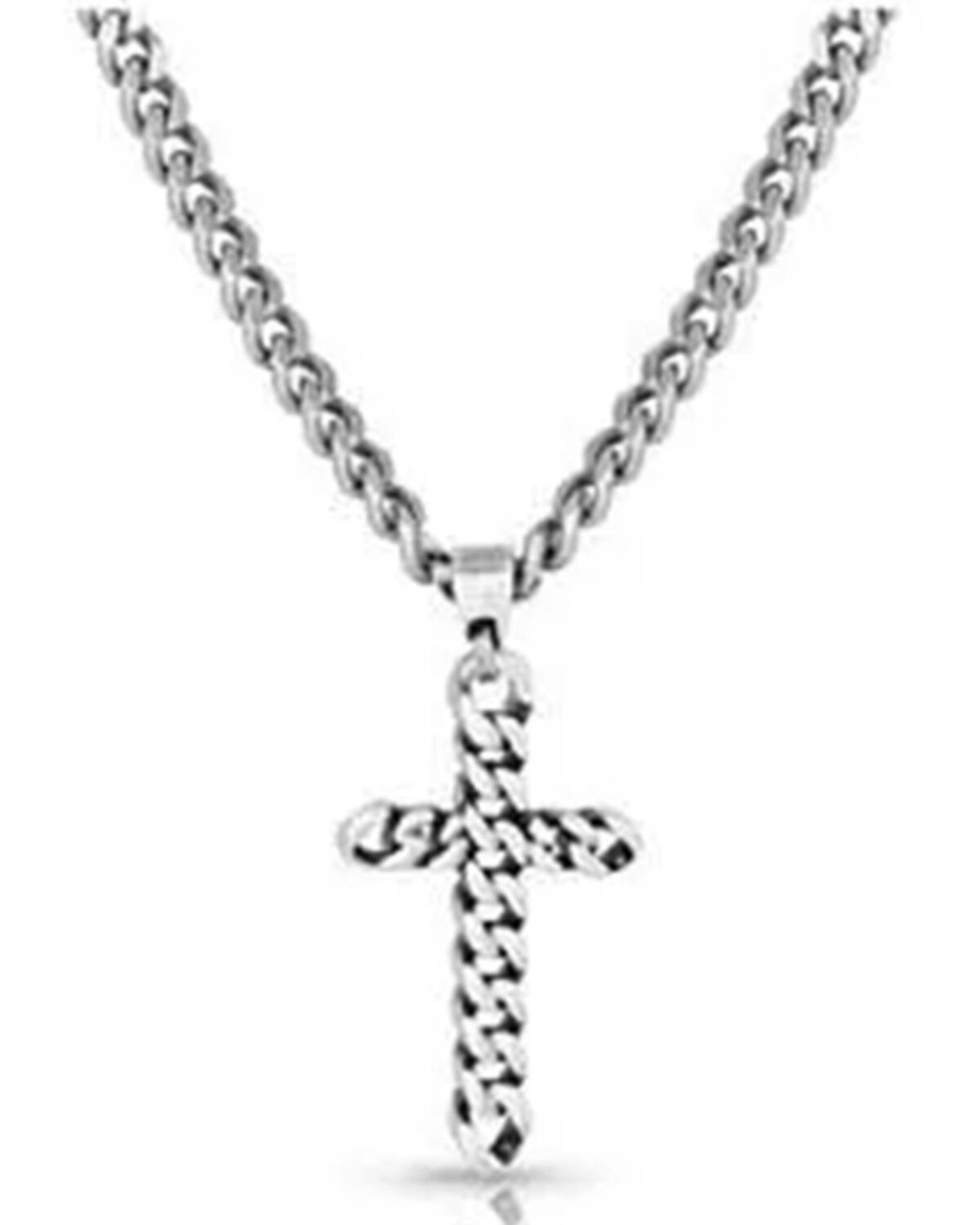 Image #2 - Montana Silversmiths Men's Braided Cross Necklace, Silver, hi-res