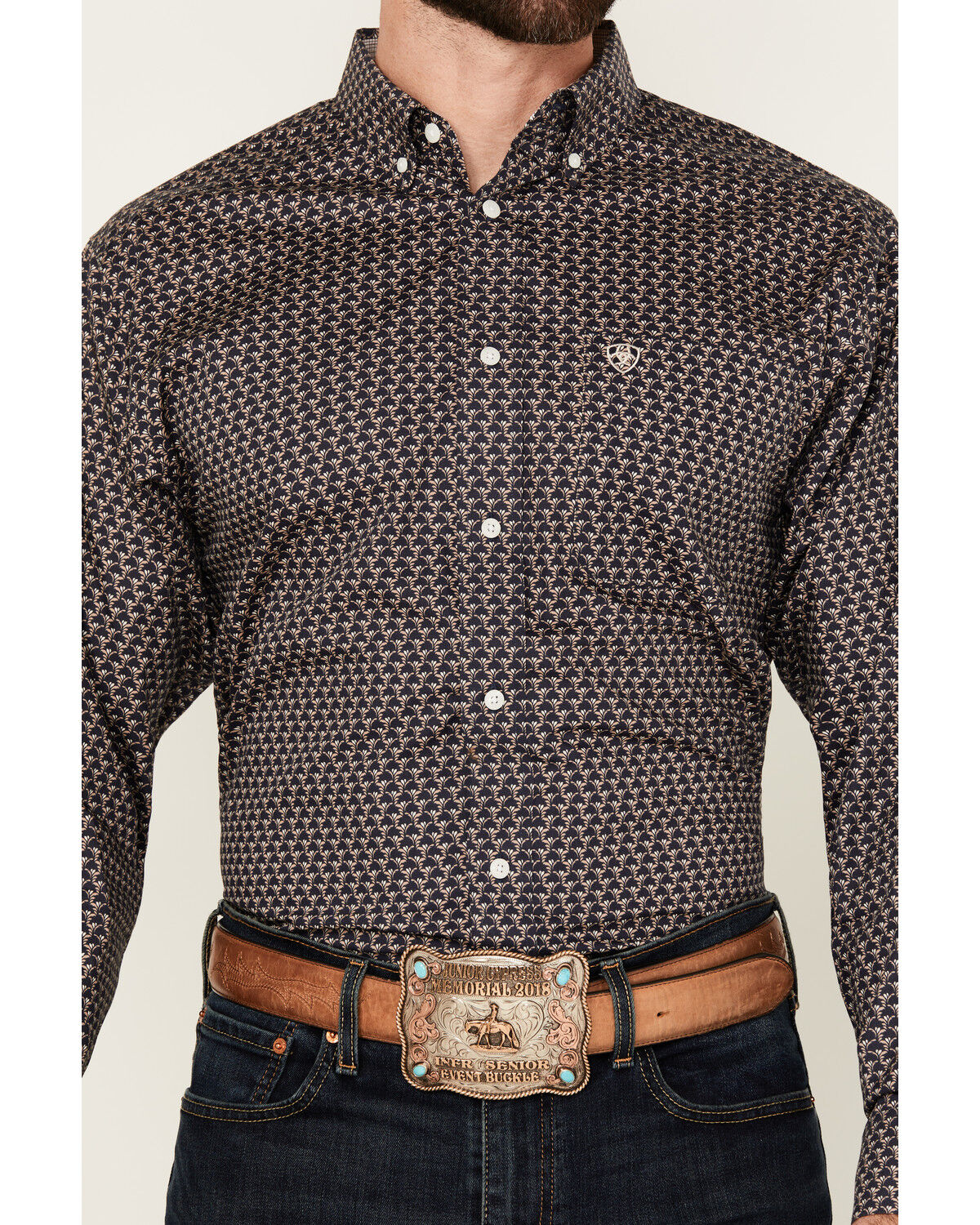 Image #3 - Ariat Men's Wrinkle Free Fields Printed Long Sleeve Button-Down Western Shirt, Navy, hi-res