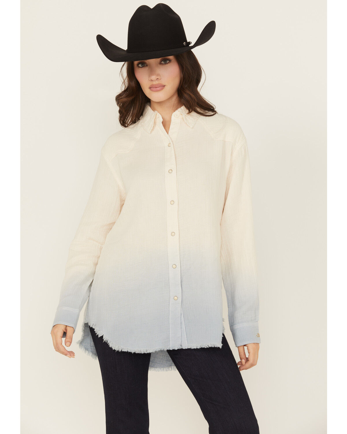 Image #2 - Wrangler X Lainey Wilson Women's Call A Cowboy Ombre Long Sleeve Snap Layering Shirt, Cream, hi-res