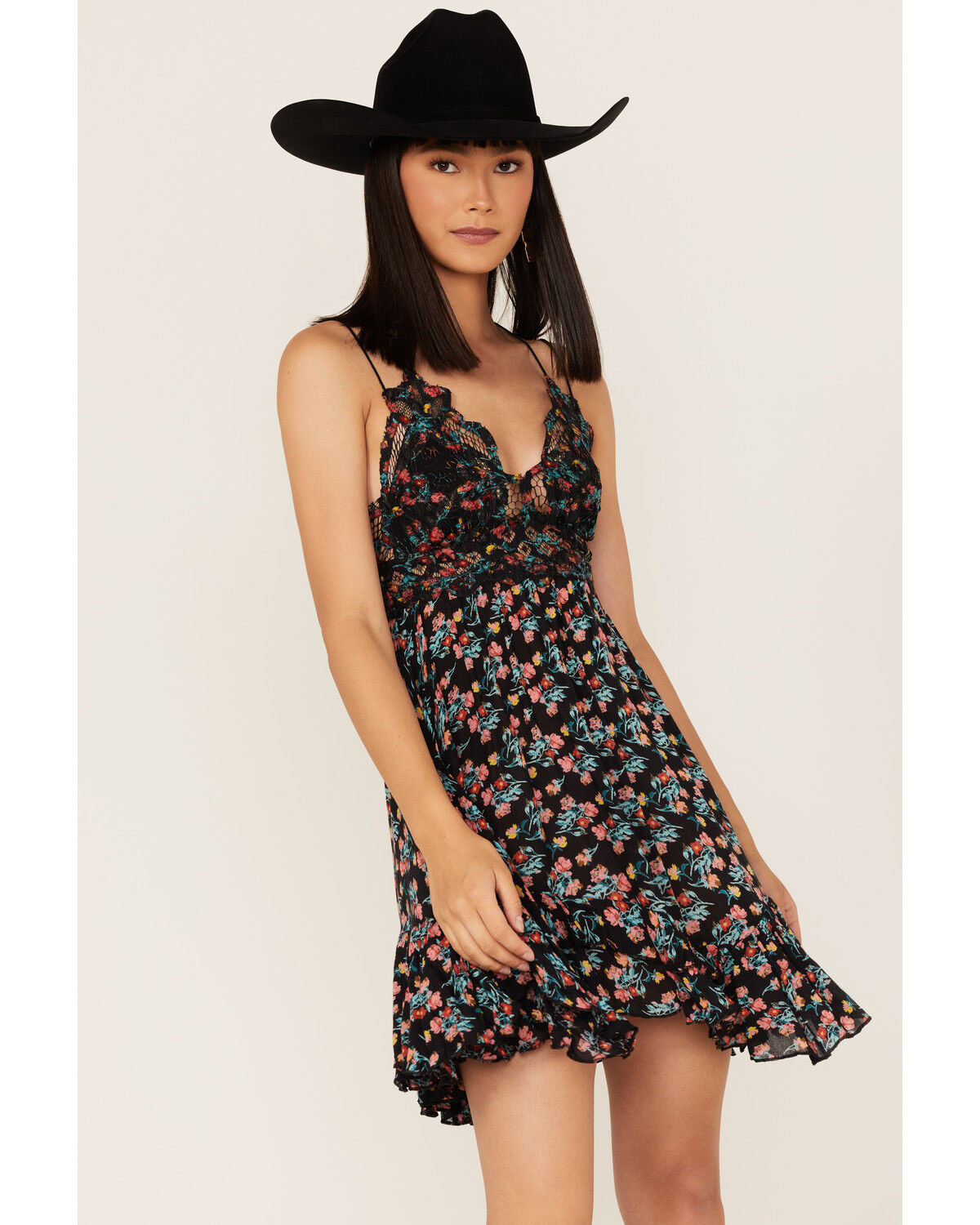 Image #2 - Free People Women's Adella Floral Print Sleeveless Slip Mini Dress, Black, hi-res