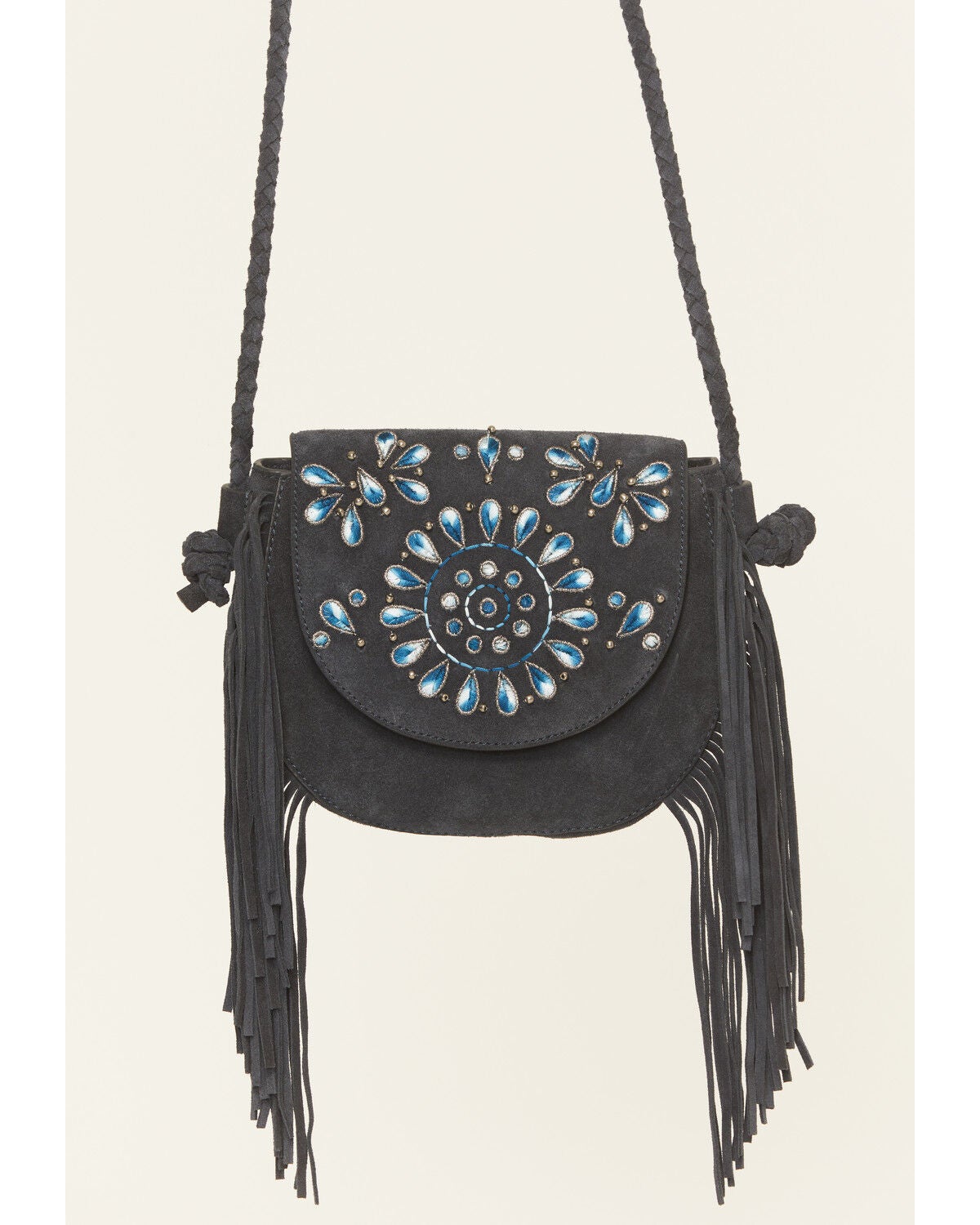 Image #2 - Shyanne Women's Belle Embroidered Fringe Suede Crossbody Bag, Navy, hi-res