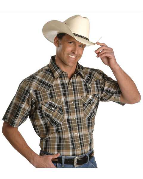 Image #3 - Ely Walker Men's Assorted Plaid or Stripe Short Sleeve Pearl Snap Western Shirt, Plaid, hi-res