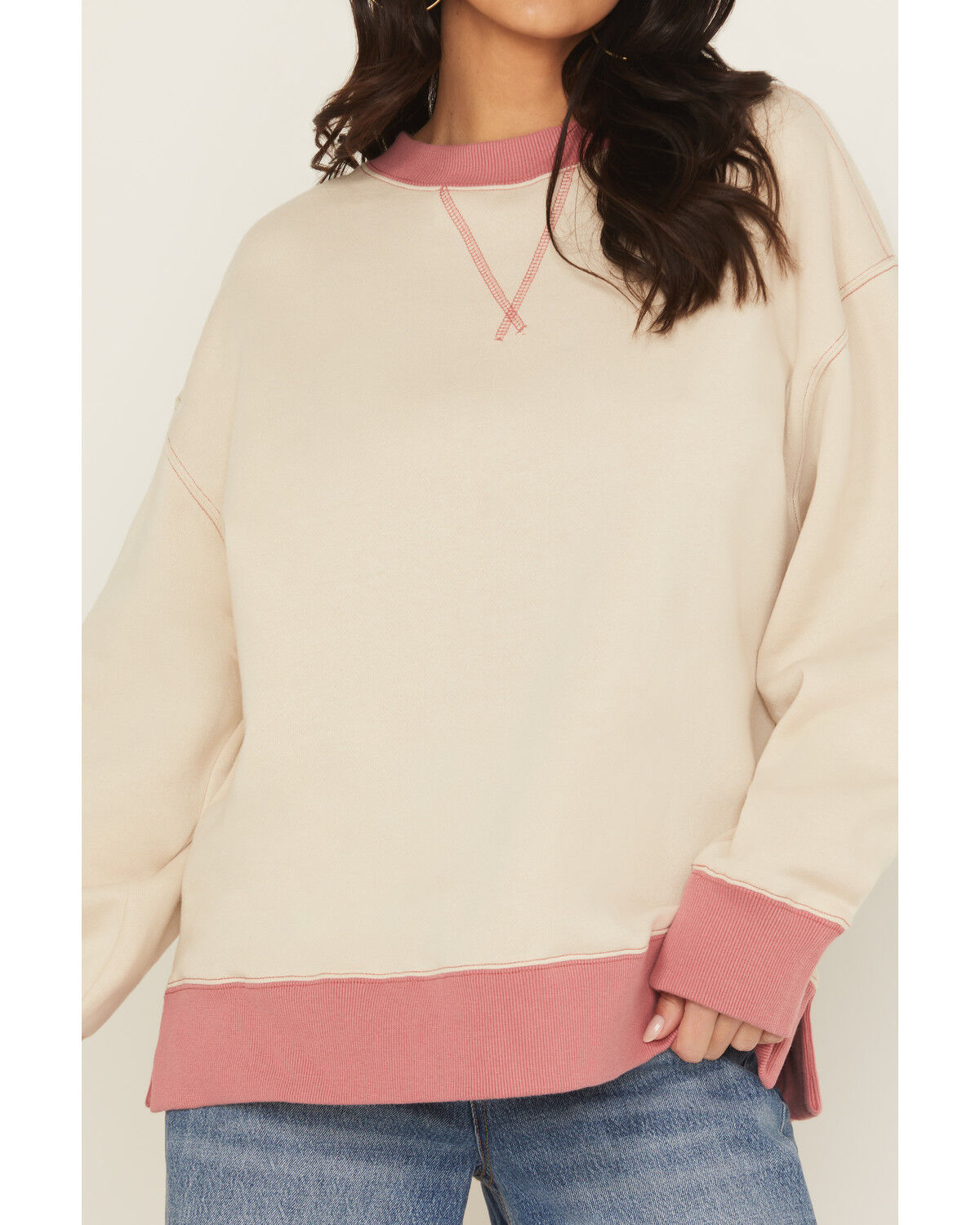 Image #3 - Cleo + Wolf Women's Colorblock Fleece Sweatshirt, Sand, hi-res