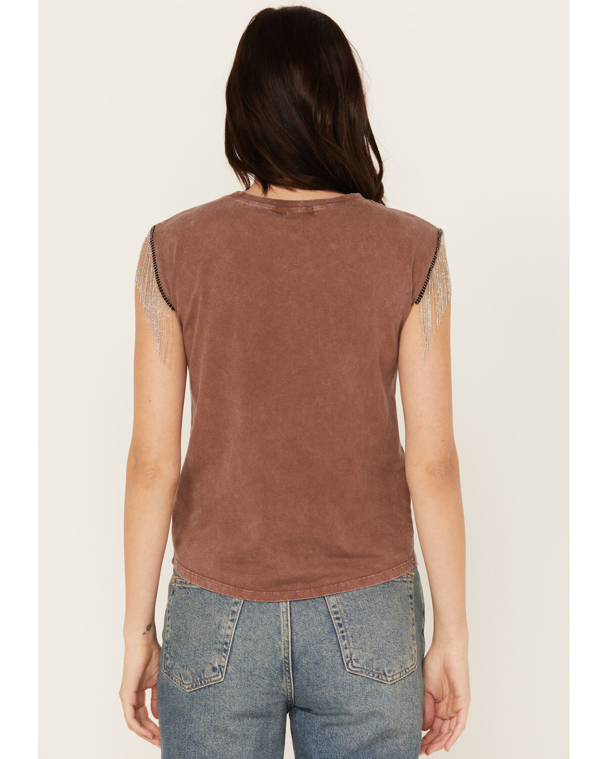 Image #4 - Rock & Roll Denim Women's Chain Fringe Graphic Tank, Brown, hi-res