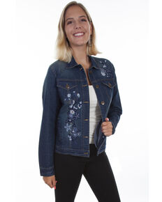 Honey Creek by Scully Women's Floral Embroidery Denim Jacket, Blue, hi-res