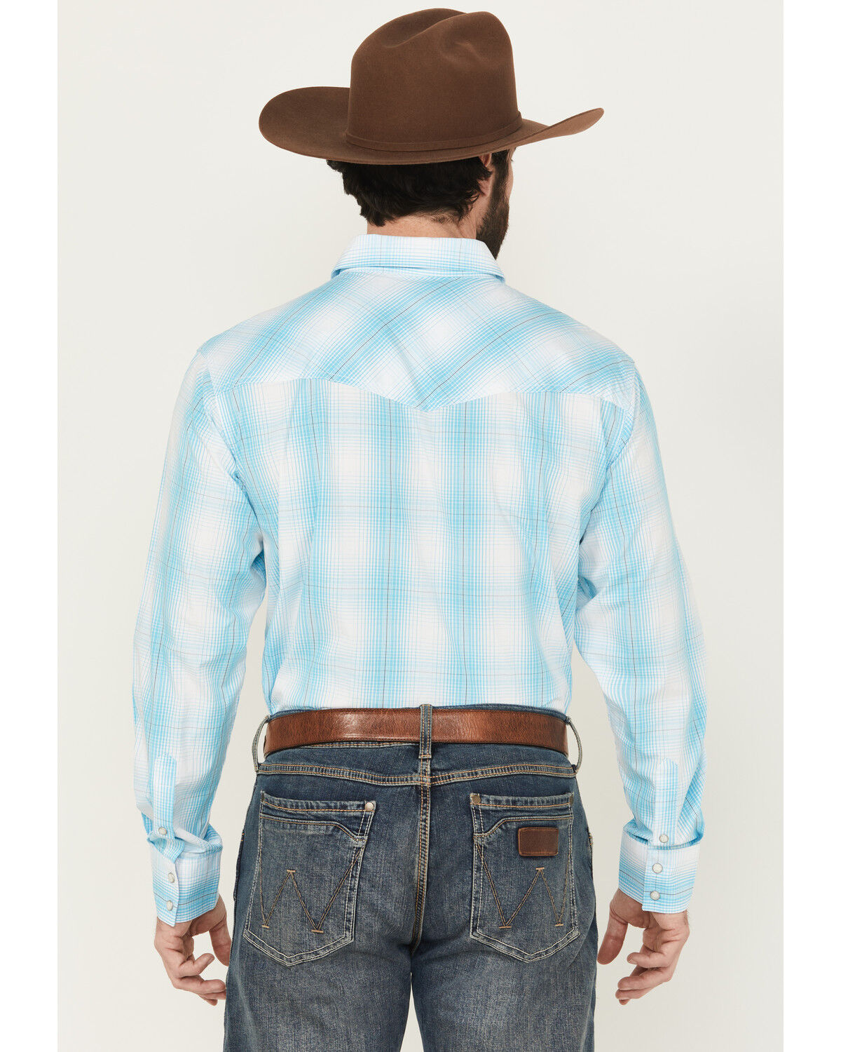 Image #4 - Wrangler Men's 20X Plaid Print Long Sleeve Snap Stretch Western Shirt, Turquoise, hi-res