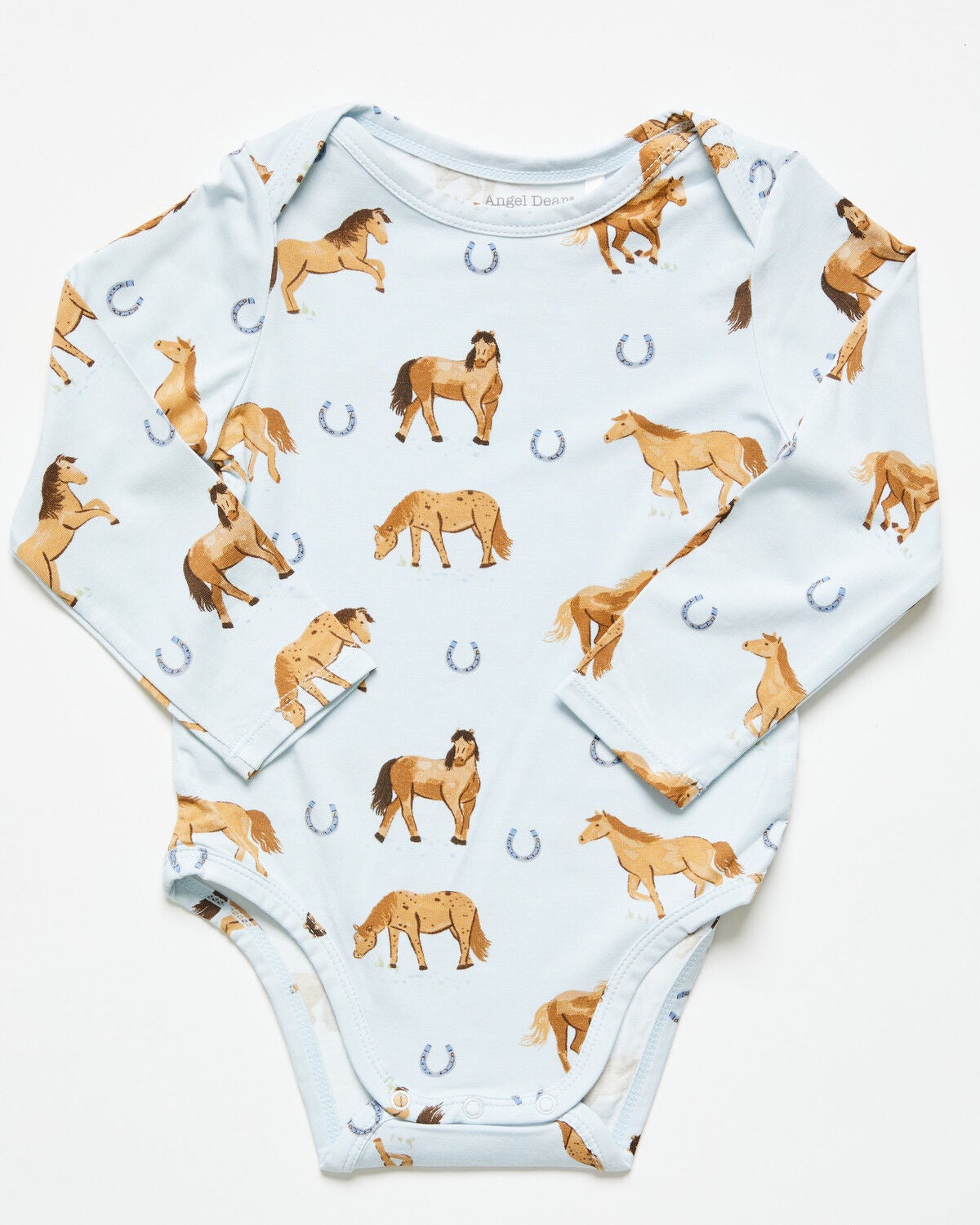 Image #1 - Angel Dear Infant Boys' Horse Print Long Sleeve Onesie, Blue, hi-res