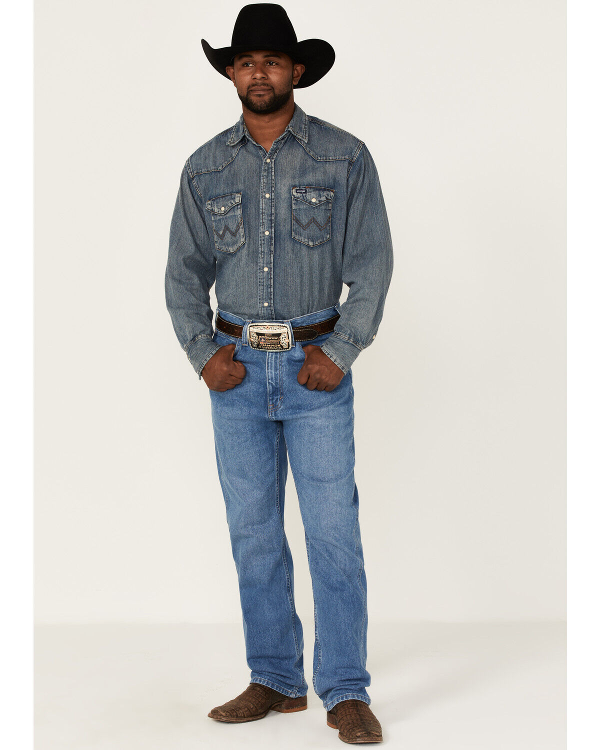 Image #1 - Blue Ranchwear Men's Bronc Rider Light Medium Wash Rigid Regular Straight Jeans, Light Medium Wash, hi-res