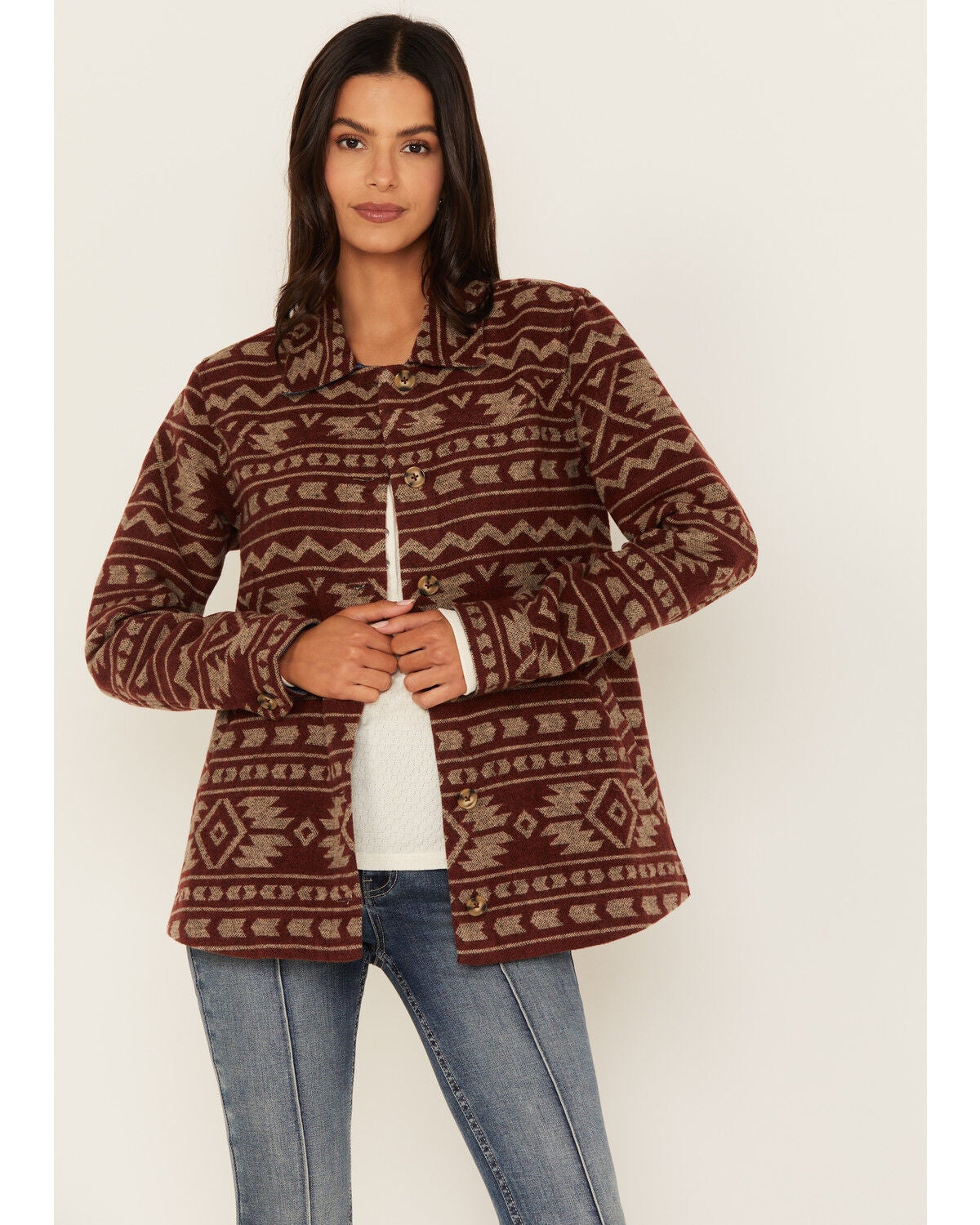 Idyllwind Women's Marie Southwestern Print Shacket, Pecan, hi-res