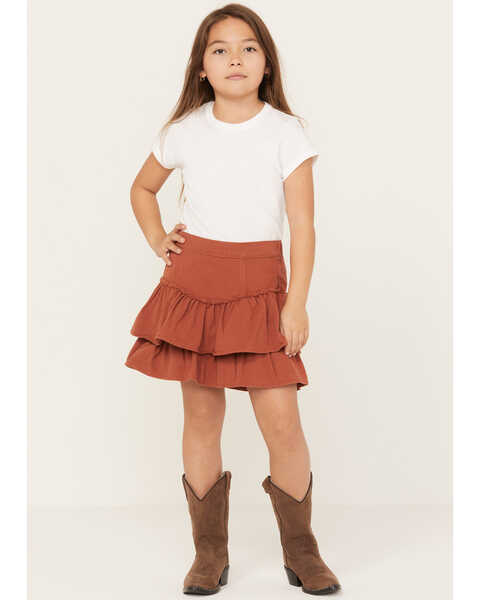 Hayden Girls' Ruffle Tiered Denim Skirt, Orange, hi-res