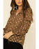 Mystree Women's Brown Leopard Foil Puff Sleeve Blouse Top, Leopard, hi-res