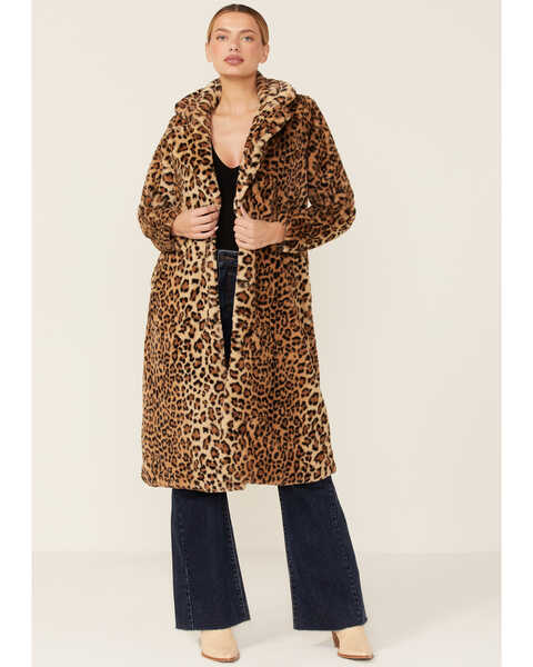 Molly Bracken Women's Beige Leopard Faux Fur Coat, Beige/khaki, hi-res