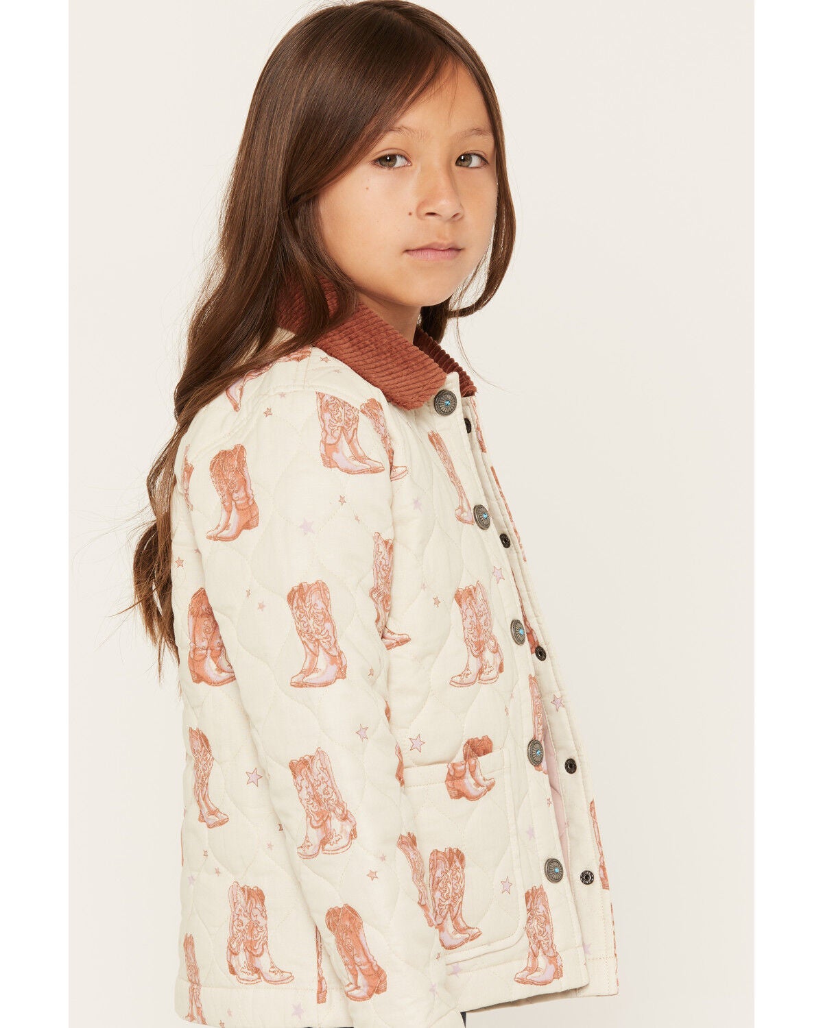Image #2 - Shyanne Girls' Francis Cowboy Boot Snap Quilted Jacket, Oatmeal, hi-res