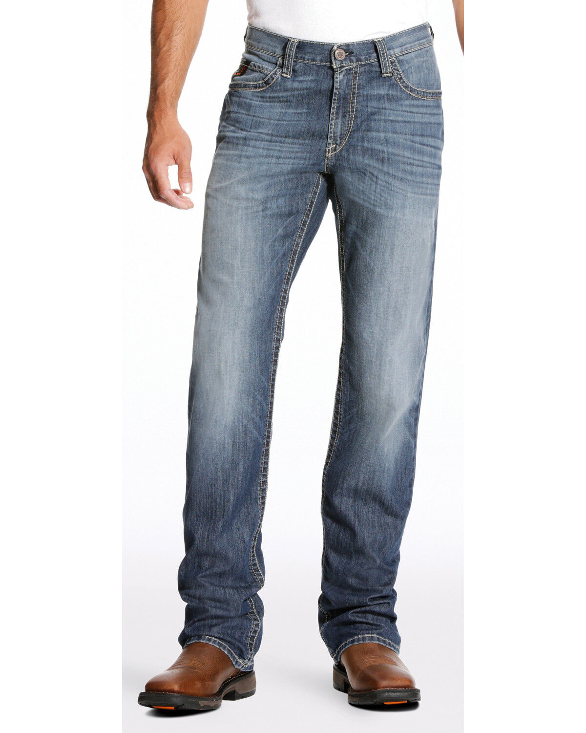 Image #2 - Ariat Men's FR M4 Inherent Boundary Low Rise Bootcut Jeans - Big, Dark Blue, hi-res