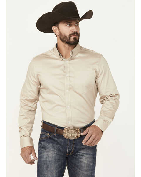 Image #1 - Cody James Men's Basic Twill Long Sleeve Button-Down Performance Western Shirt - Tall, Tan, hi-res