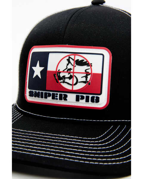 Image #2 - Oil Field Hats Men's Texas Flag Sniper Pig Rubber Patch Mesh Back Ball Cap , Black, hi-res