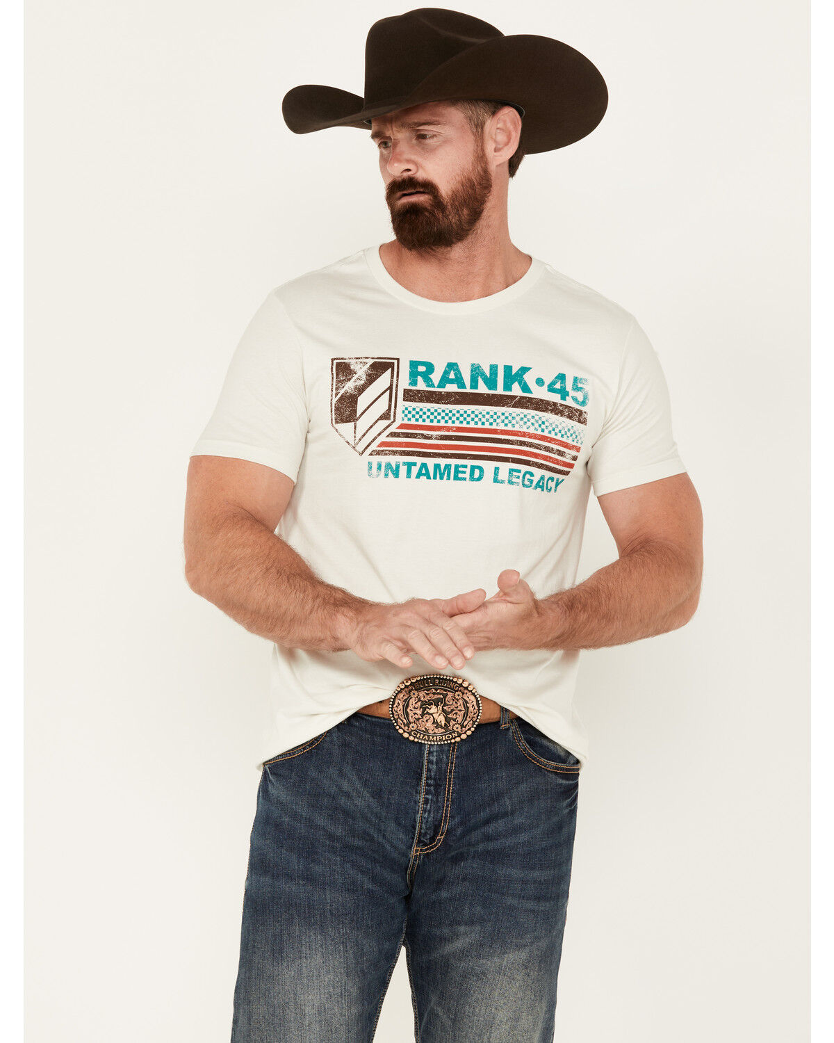 Image #1 - RANK 45® Men's Untamed Logo Short Sleeve Graphic T-Shirt, White, hi-res