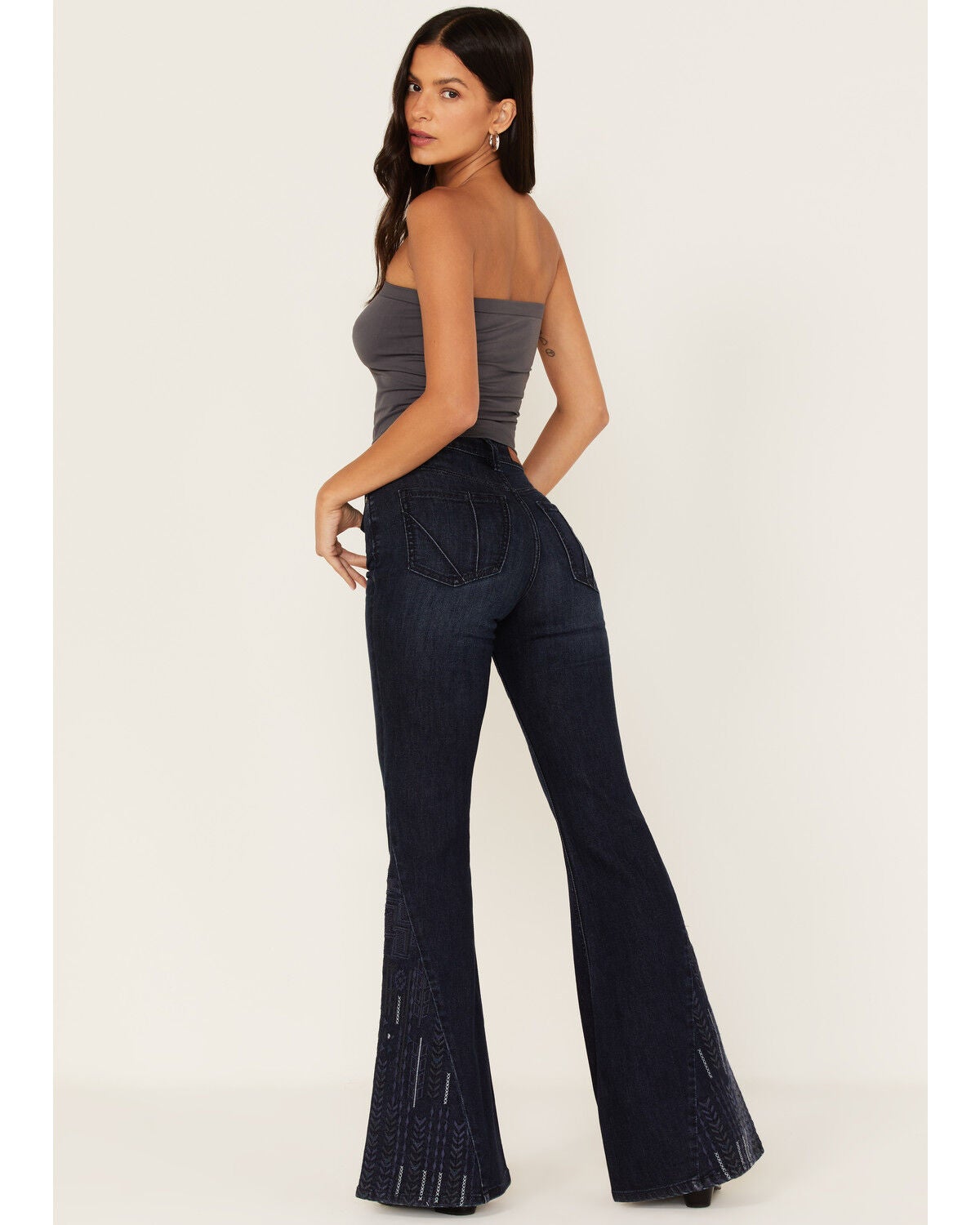 Image #3 - Shyanne Women's Embroidered Dark Wash High Rise Stretch Flare Jeans, , hi-res