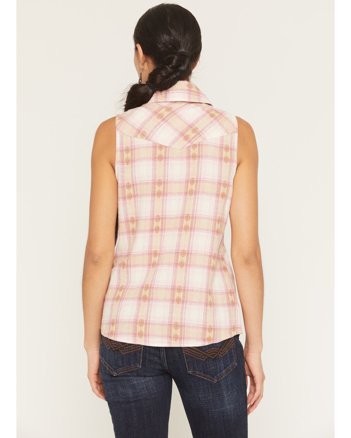 Image #5 - Idyllwind Women's Clementine Dobby Plaid Print Sleeveless Snap Western Shirt, Cream, hi-res