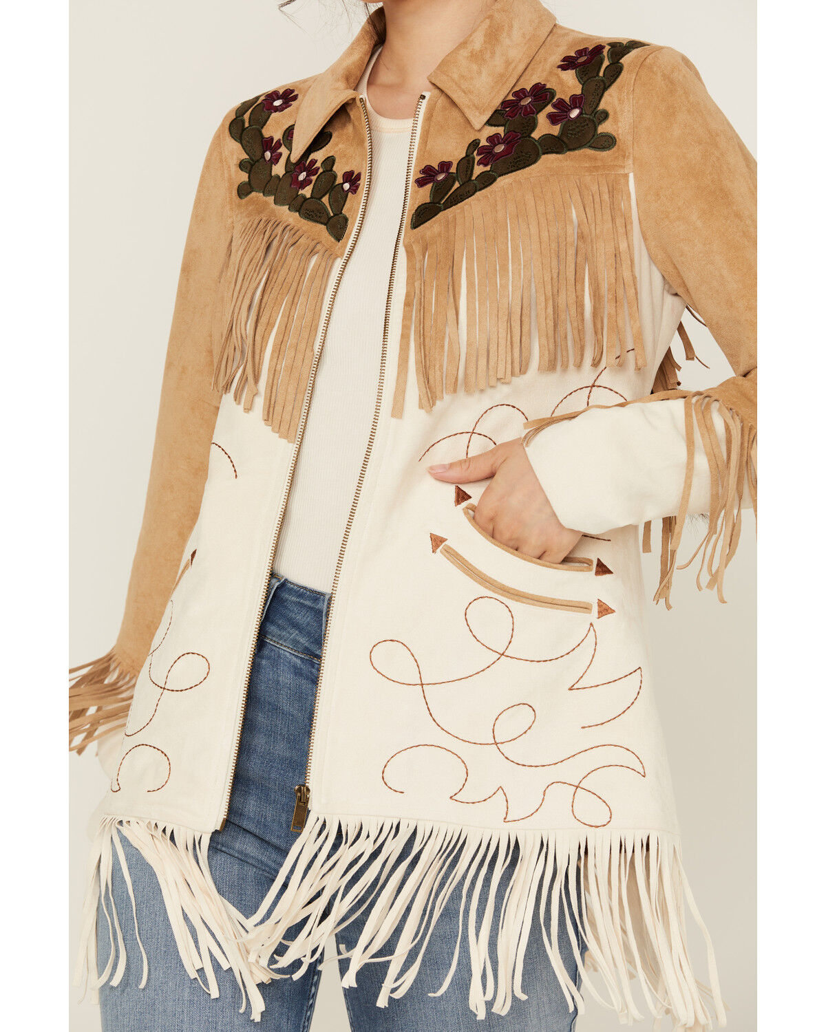 Image #3 - Powder River Outfitters Women's Faux Suede Fringe Jacket, Tan, hi-res