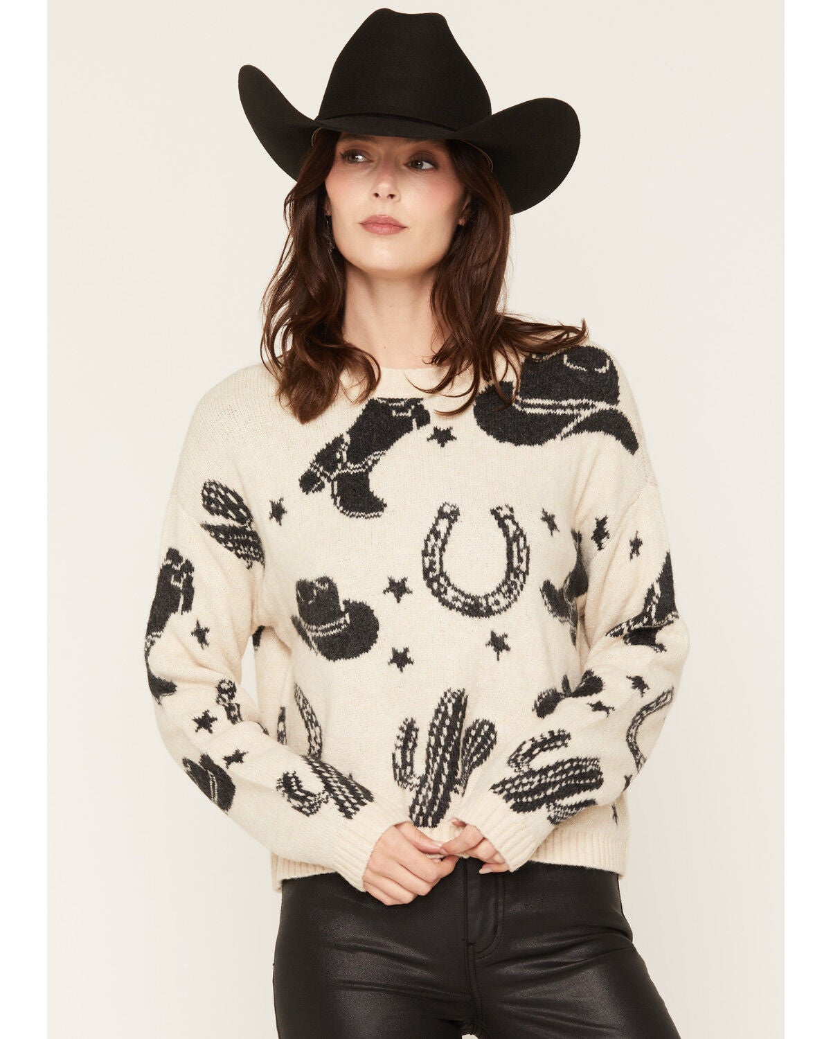 Idyllwind Women's Saddleridge Western Conversational Print Sweater, Cream, hi-res