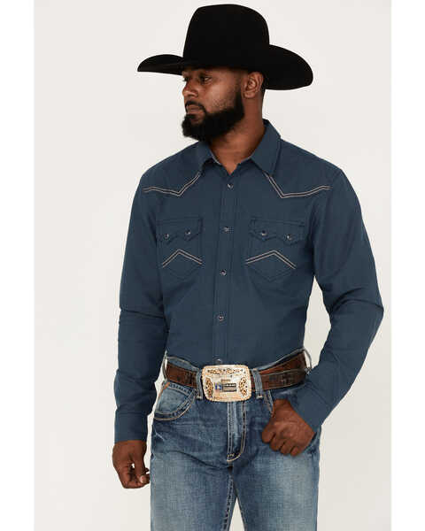 Cody James Men's Endurance Solid Stitched Yoke Long Sleeve Snap Western Shirt  , Dark Blue, hi-res
