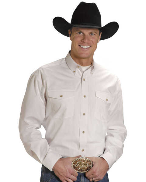 Image #1 - Roper Men's Solid Amarillo Collection Long Sleeve Western Shirt, White, hi-res