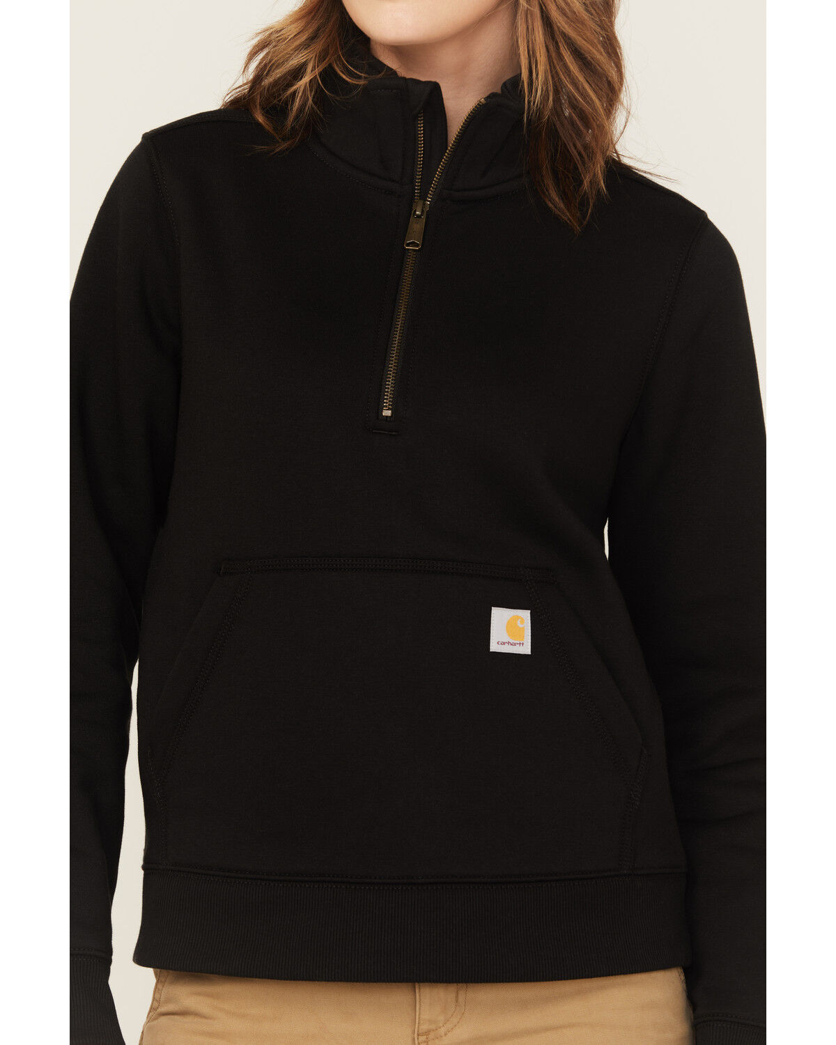 Image #3 - Carhartt Women's Relaxed Fit Midweight Half-Zip Pullover, Black, hi-res