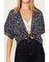 Image #3 - Ariat Women's Howdy Print Short Sleeve Tie Front Wrap, Navy, hi-res