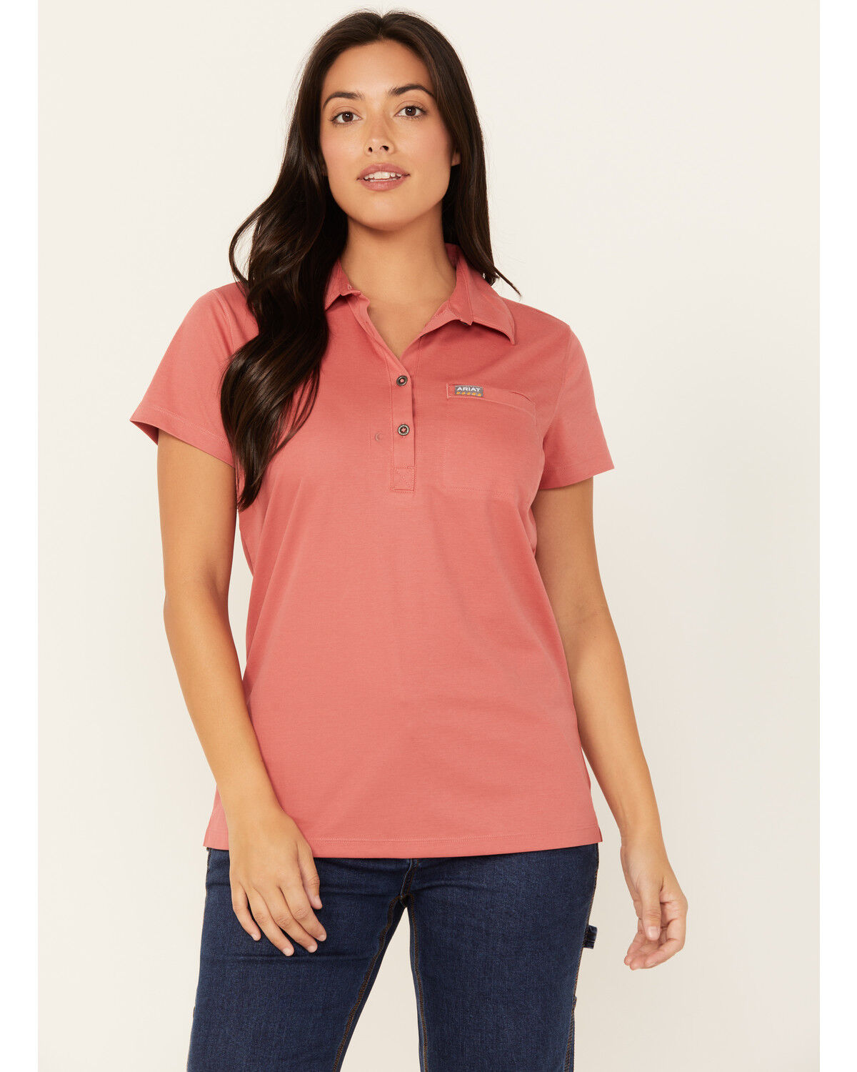 Image #1 - Ariat Women's Rebar Foreman Short Sleeve Polo Shirt, Red, hi-res