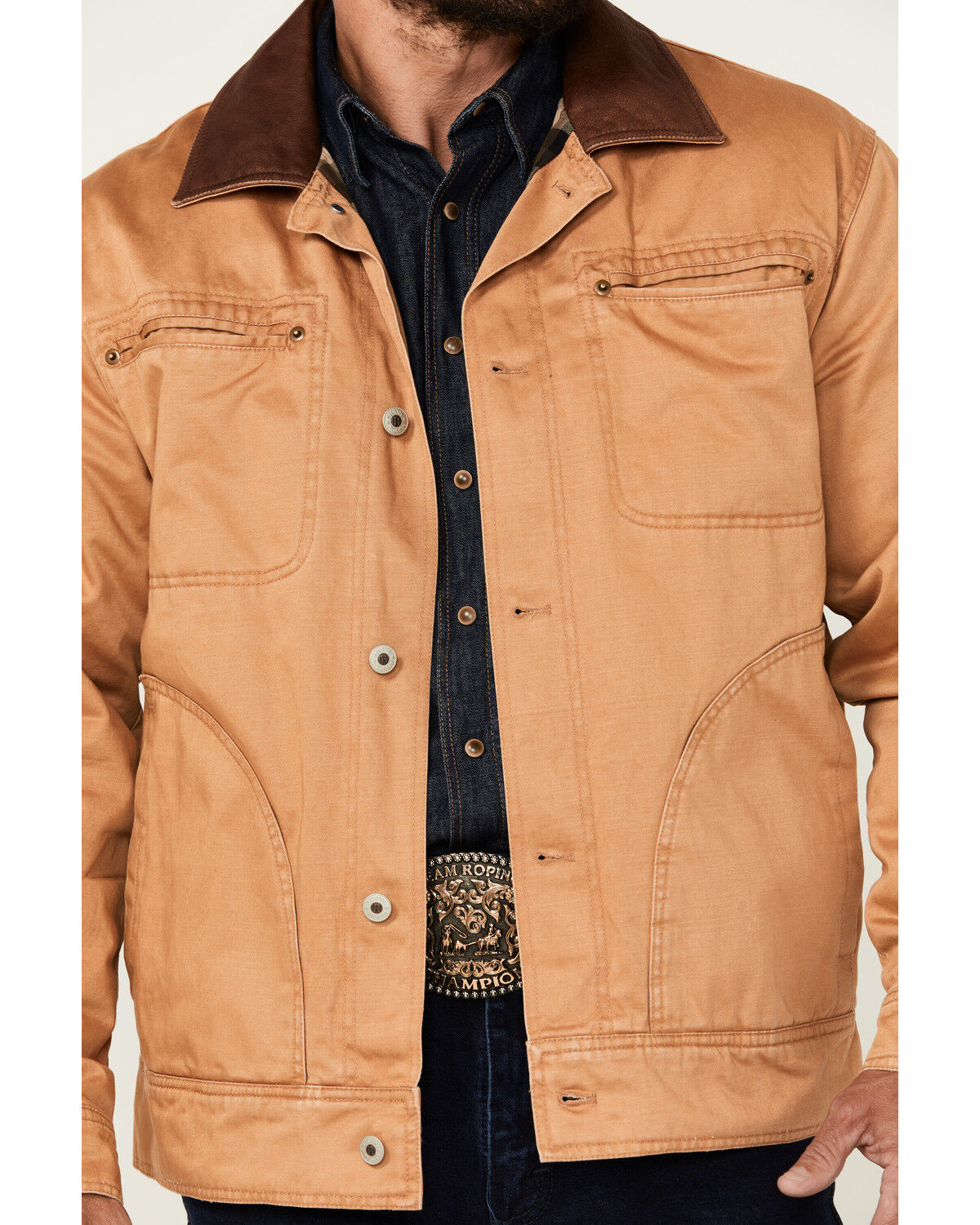 Image #3 - Resistol Men's Journey Solid Canvas Button-Down Jacket, Camel, hi-res