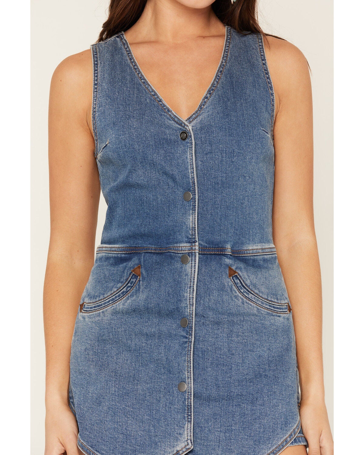 Image #3 - Rock & Roll Denim Women's Sleeveless Denim Vest Romper, Medium Wash, hi-res