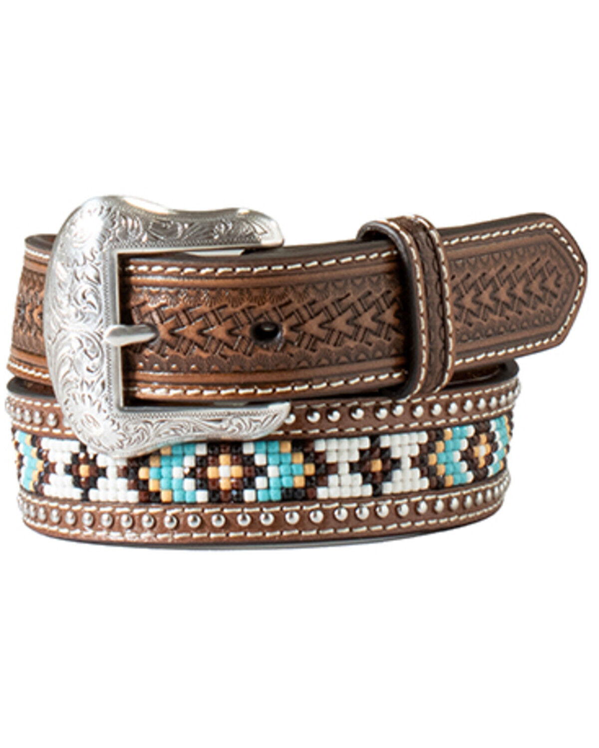 Image #1 - M & F Western Boys' Southwestern Leather Belt, Brown, hi-res