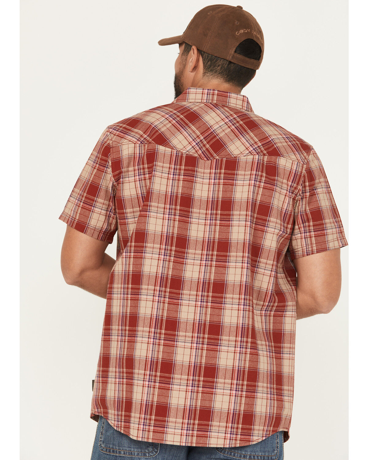 Image #4 - Brothers and Sons Men's Amador Plaid Print Short Sleeve Button-Down Western Shirt, Dark Red, hi-res