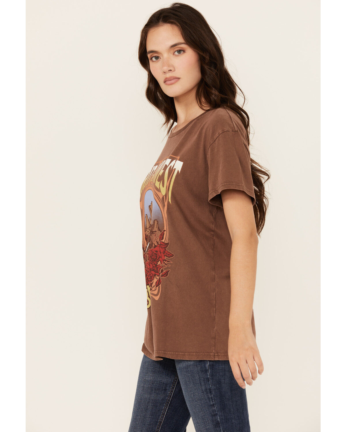 Image #2 - Wrangler Women's Boot Barn Exclusive Spirit of the West Short Sleeve Graphic Tee, Brown, hi-res