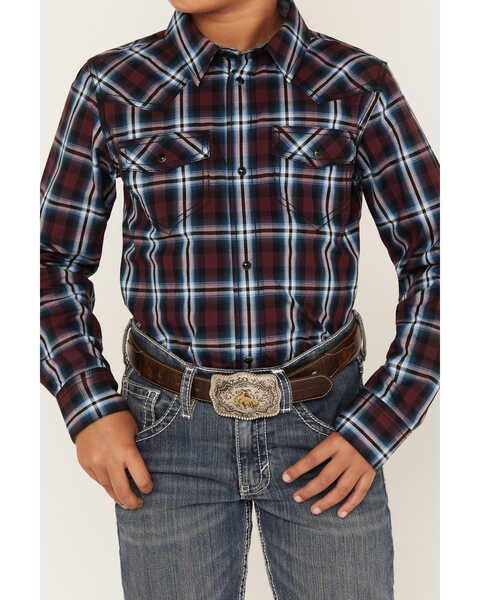 Image #3 - Cody James Boys' Plaid Print Long Sleeve Snap Western Shirt, Red, hi-res