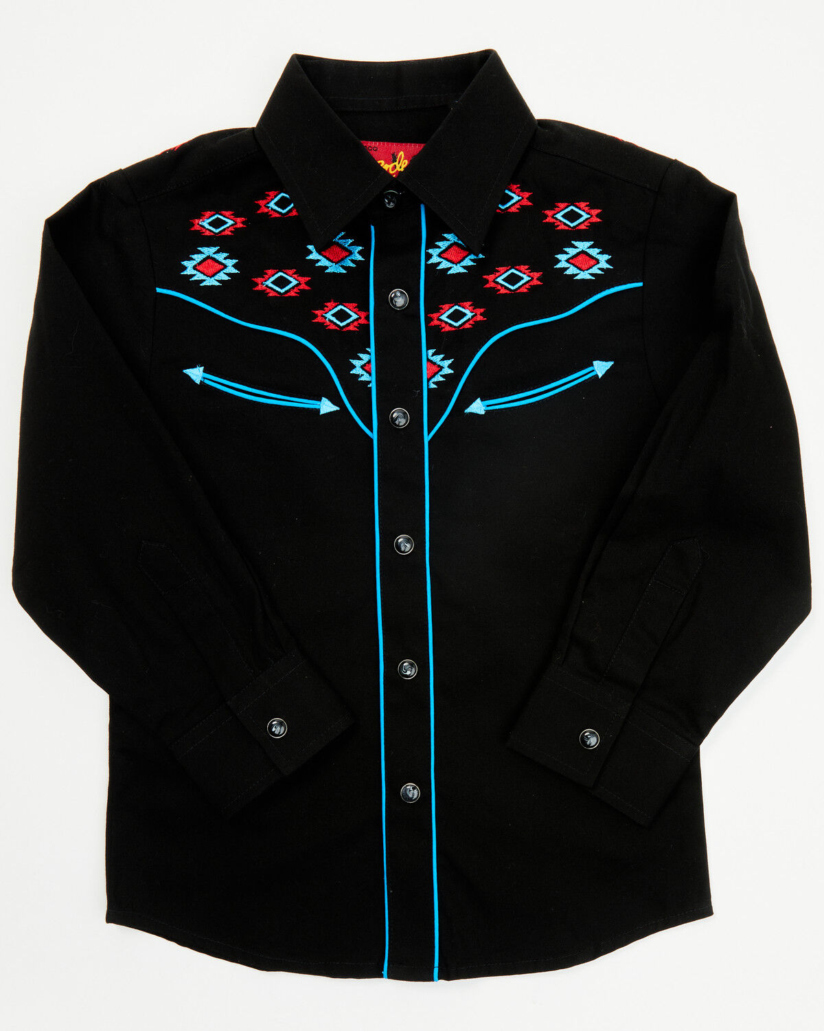 Image #1 - Avalon Boys' Embroidered Long Sleeve Snap Western Shirt, Black, hi-res