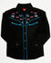 Image #1 - Avalon Boys' Embroidered Long Sleeve Snap Western Shirt, Black, hi-res