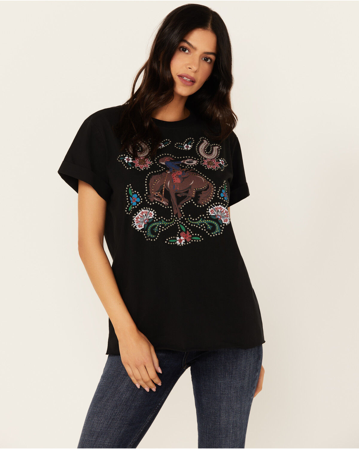 Image #1 - Idyllwind Women's Rowena Nudie Inspired Short Sleeve Graphic Tee, Black, hi-res