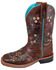 Image #1 - Smoky Mountain Little Girls' Floralie Western Boots - Square Toe, Brown, hi-res