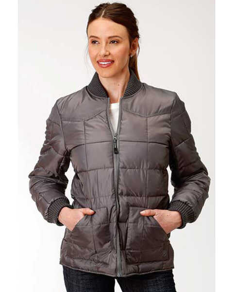 Roper Women's Gray Poly Quilted Jacket , Grey, hi-res