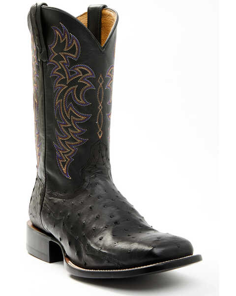 Cody James Men's Exotic Full-Quill Ostrich Western Boots - Broad Square Toe, Black, hi-res