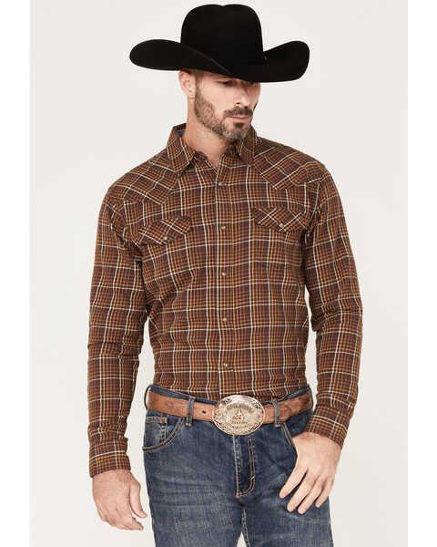 Cody James Men's Rusty Nail Small Plaid Print Long Sleeve Snap Western Flannel Shirt - Big & Tall , Rust Copper, hi-res